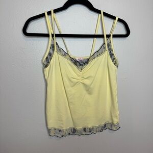 Y2K Rubii Tank Top Yellow Lace Strappy Ruched Bust Camisole